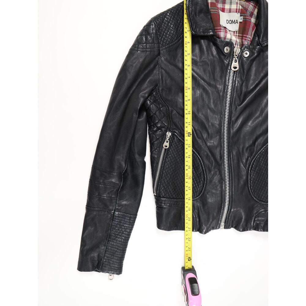 Moto Luxe Biker DOMA 100% Leather Quilted Woven Black Jacket Edgy Chic S - Picture 12 of 16